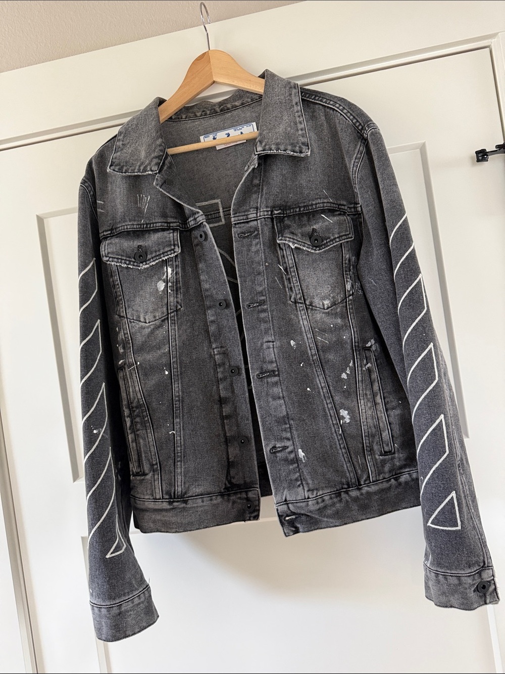 Off-White Charcoal Gray Denim Jacket with White Label- Worn once